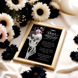 Poster Ne dites pas bébé gothique Baby shower crâne flora