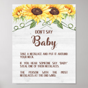 Poster NE DITES PAS BÉBÉ JEU Douche Tournesol JEU SIGNALÉ