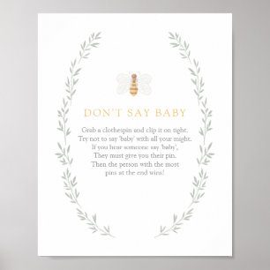 Poster Ne dites pas Bébé signe Baby shower abeille