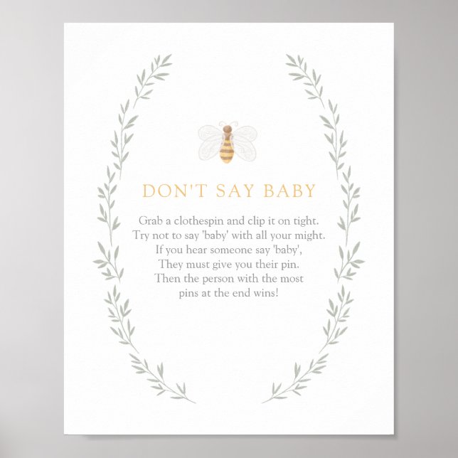 Poster Ne dites pas Bébé signe Baby shower abeille (Devant)