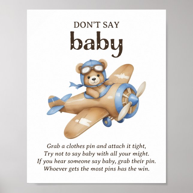 Poster Ne dites pas Bébé Teddy Bear Baby shower pilote je (Devant)