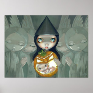 Poster Né d'un Citrouille ART IMPRIMER sorcière halloween