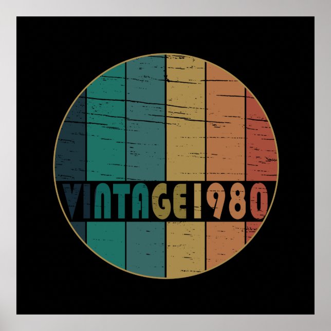 Poster Né en 1980 anniversaire vintage (Devant)