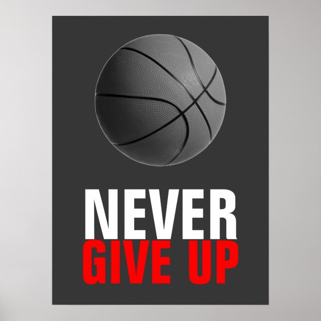 Poster Ne jamais abandonner la motivation du basket-ball (Devant)