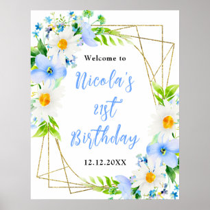 Poster Ne m'oubliez pas Marguerites Bienvenue Anniversair