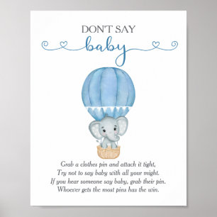 Poster Ne pas dire Baby Blue Elephant jeu de Baby shower
