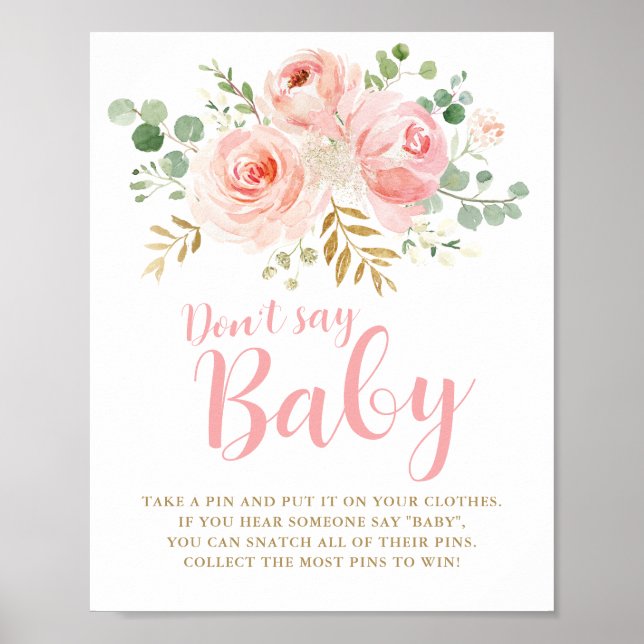 Poster Ne pas dire Baby Game Sign, Blush Baby shower rose (Devant)