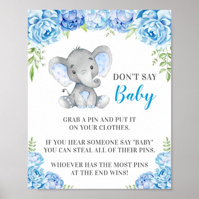 Poster Ne pas dire Baby Pin Game Elephant Baby Boy Shower (Devant)