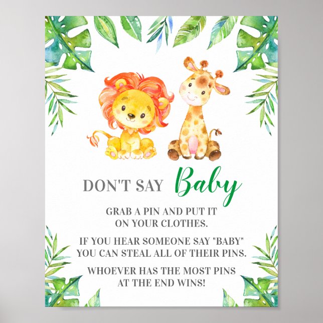 Poster Ne pas dire Baby Pin Game Jungle Baby shower Safar (Devant)