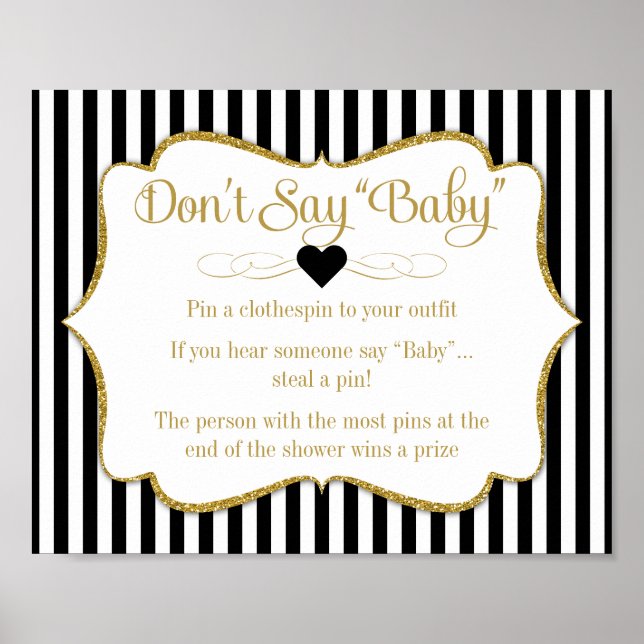 Poster Ne pas dire Baby shower jeu Black Gold Neutral (Devant)