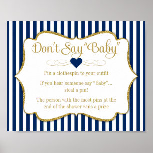 Poster Ne pas dire Baby shower Jeu Marine Blue Gold Baby 