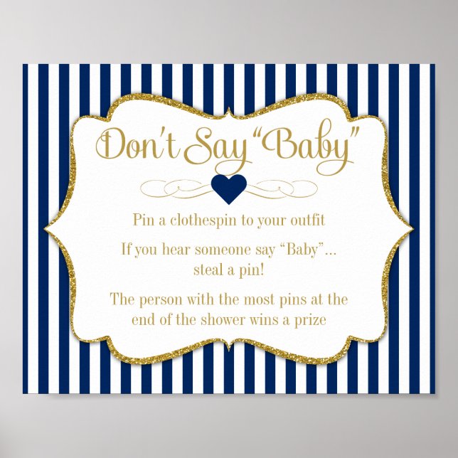 Poster Ne pas dire Baby shower Jeu Marine Blue Gold Baby  (Devant)