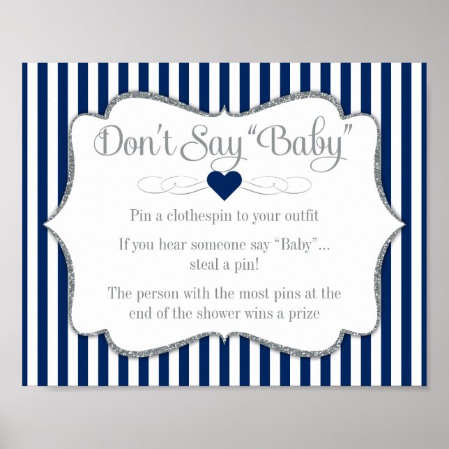 Poster Ne pas dire Baby shower Jeu Marine Blue Silver Boy (Devant)