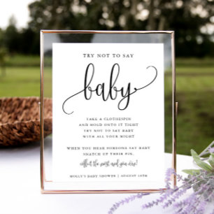 Poster Ne pas dire Baby shower jeu minimaliste calligraph