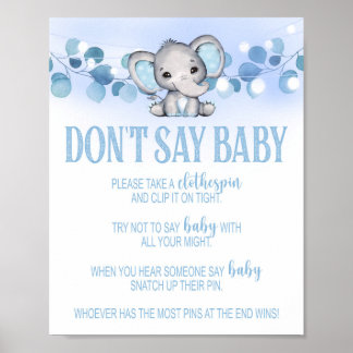Poster Ne pas dire Baby shower Signé Jeu Eléphant Bleu