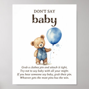 Poster Ne pas dire Baby Teddy Bear Baby Boy Shower Jeu