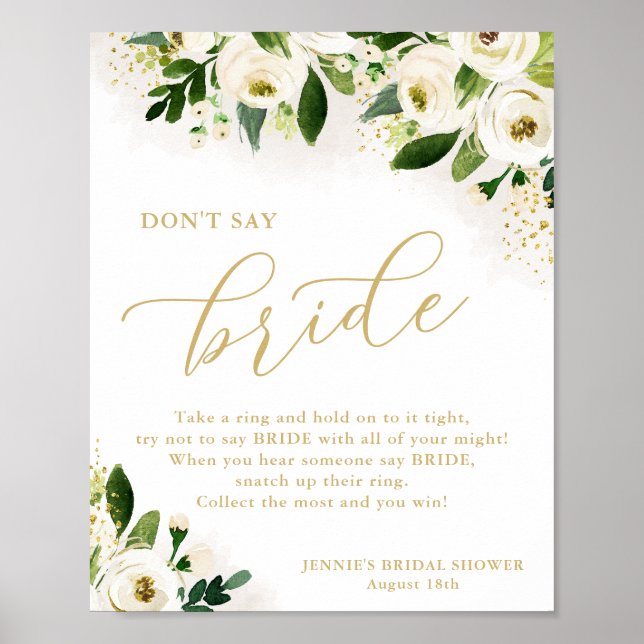 Poster Ne pas dire Bride White Gold Floral Shower Jeu (Devant)