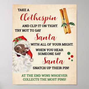 Poster Ne pas dire Père Noël Noël Clothespin Jeu