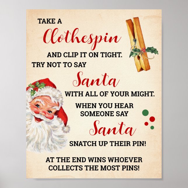 Poster Ne pas dire Père Noël Noël Clothespin Jeu (Devant)