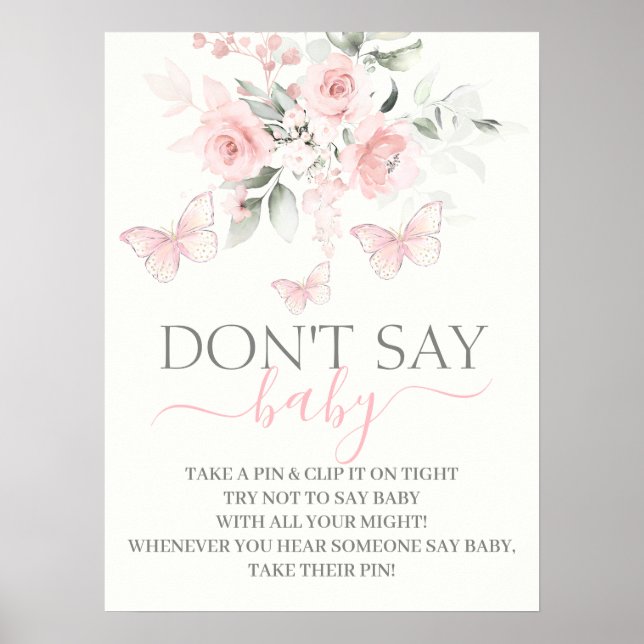 Poster Ne pas dire signe papillon bébé (Devant)
