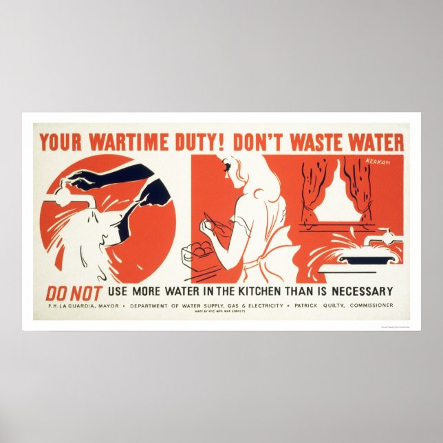 Poster Ne pas gaspiller l'eau de cuisine WPA (Devant)