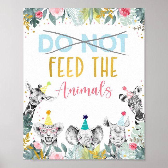 Poster Ne pas nourrir les animaux Pink Gold Party Signé (Devant)