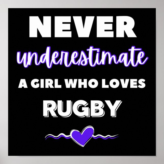 Poster Ne sous-estimez jamais une fille qui aime le rugby (Devant)