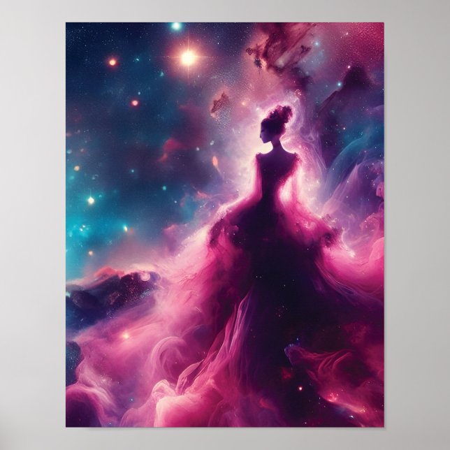 Poster Nebula rose en forme de femme dans l'espace extra- (Devant)