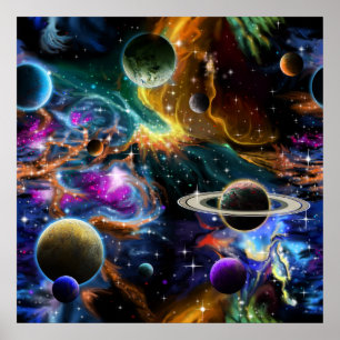 Poster Nebula spatiale avec des planètes et des étoiles