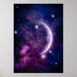 Poster Nébuleuse Mystique de la Lune Croissante Cosmique 