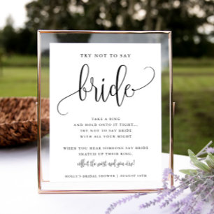 Poster N'écrivez pas Jeu de Baby Shower Minimaliste Calli