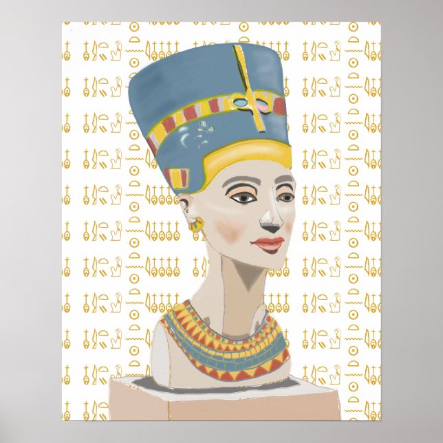 Poster Nefertiti et Tiled Cartouche Arrière - plan (Devant)