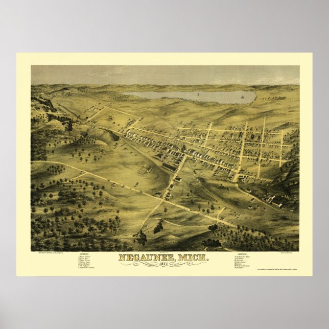 Poster Negaunee, MI Carte panoramique - 1871 (Devant)