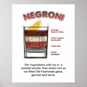 Poster NEGRONI 16" x 20" Cocktail Recette Art