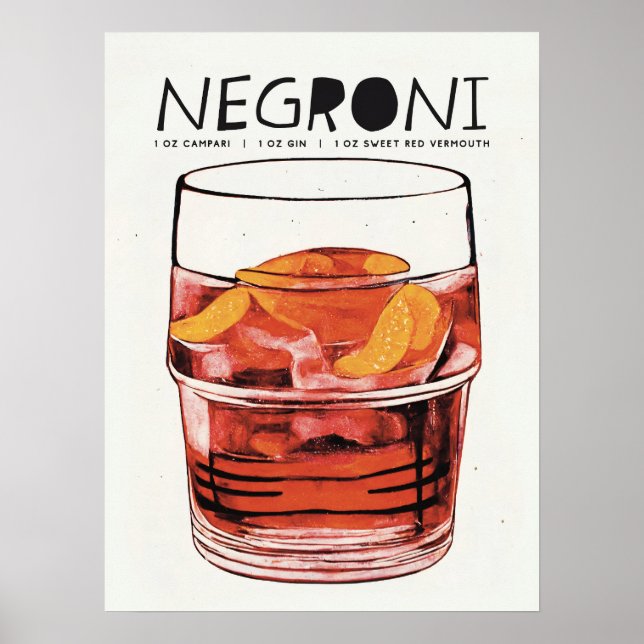 Poster Negroni Retro Art Grand Verre Cocktail (Devant)