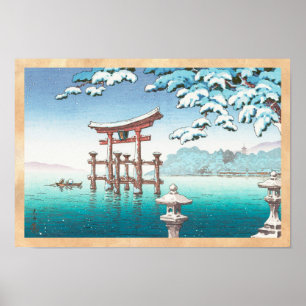 Poster Neige à Miyajima hanga paysage hivernal paysage