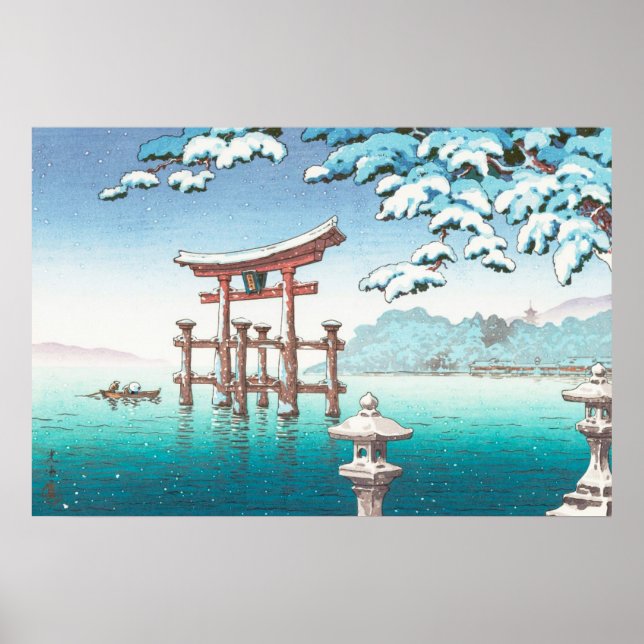 Poster Neige à Miyajima hanga paysage hivernal paysage (Devant)