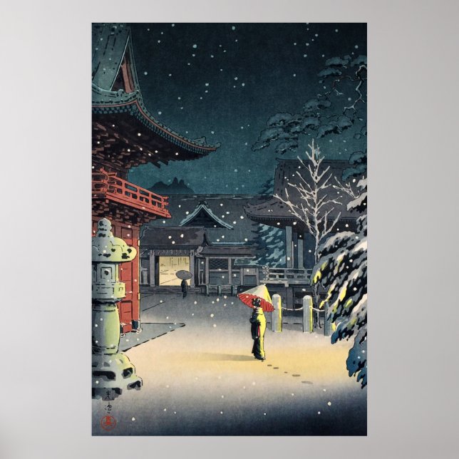 Poster Neige au Sanctuaire Nezu par Tsuchiya Koitsu (Devant)