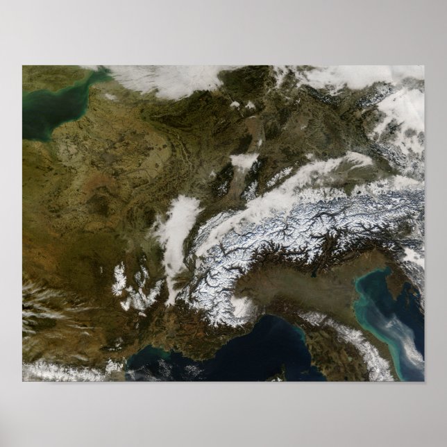 Poster Neige, brouillard et nuages bas en Europe occident (Devant)