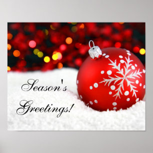 Poster Neige de Noël rouge étincelante