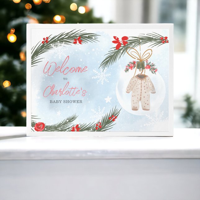 Poster Neige d'hiver glace Noël baby shower bienvenue (Winter snow ice Christmas baby shower welcome Poster)