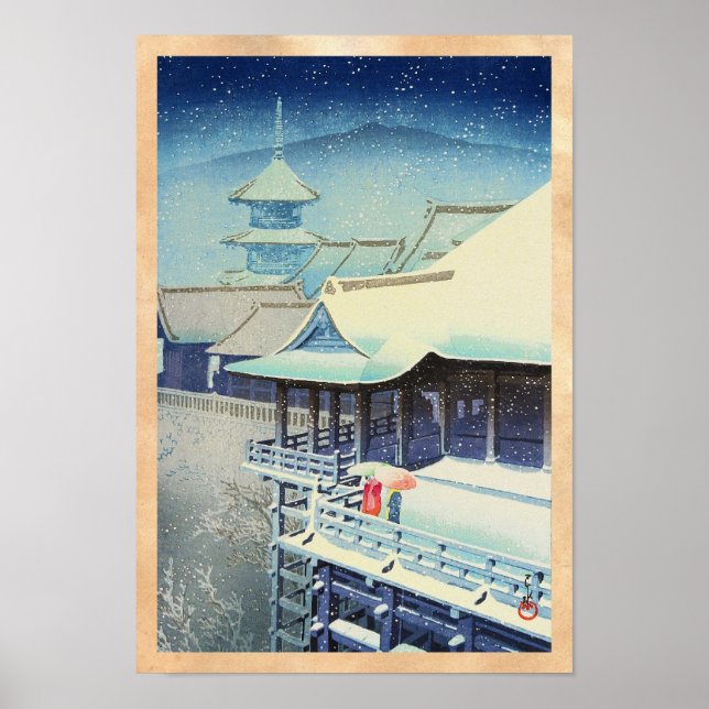Poster Neige du printemps au temple de Kiyomizu Hasui Kaw (Devant)