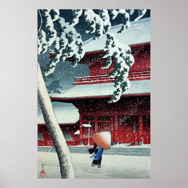 Poster Neige du soir à Edo River Hasui Kawase (Devant)