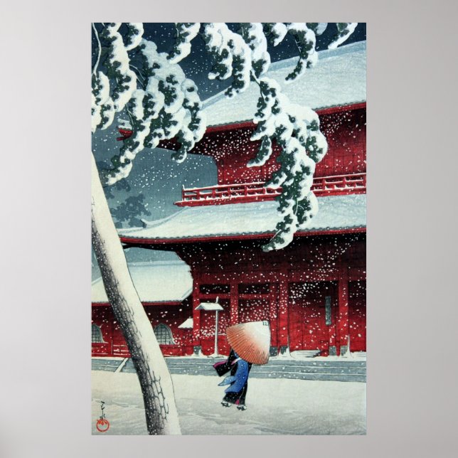 Poster Neige du soir à Edo River Hasui Kawase Circa 1925 (Devant)