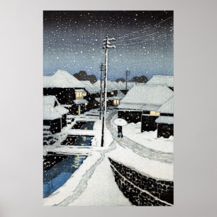 Poster Neige du soir au village de Terajima Hasui Kawase