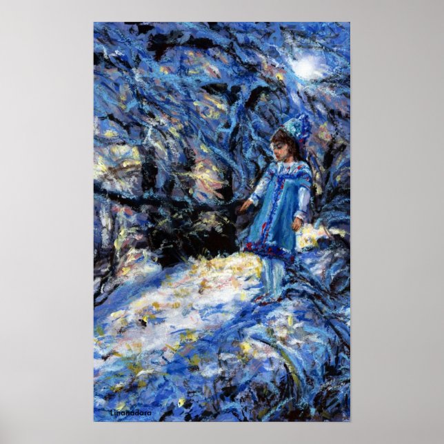 Poster Neige Maiden dans Snowy Winter Woods (Devant)
