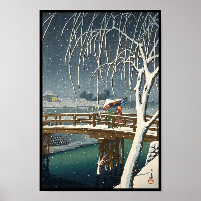 Poster Neige tardive le long de la rivière Edo hasui kawa (Devant)
