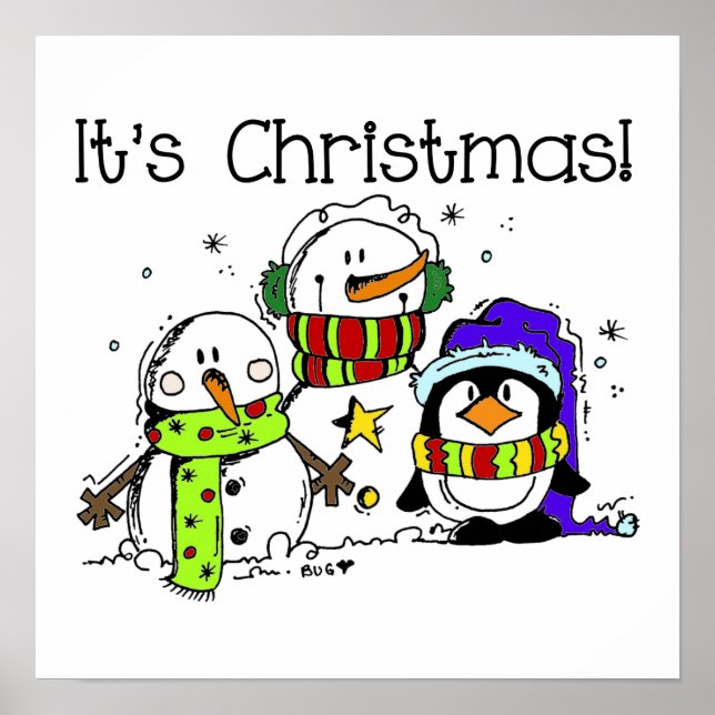 Poster Neiges et pingouins C'est Noël (Devant)