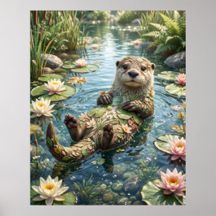 Poster Nénuphar Loutre Rivière Joie