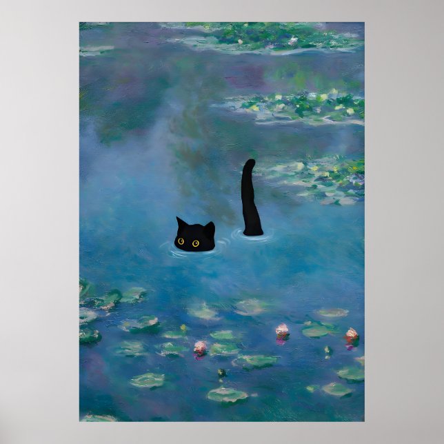 Poster Nénuphar Monet d'impression de chats (Devant)